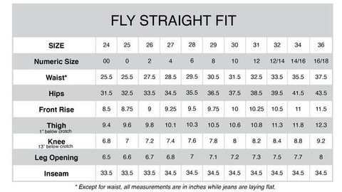 Size Chart for Fly Straight Fit - Aviator
