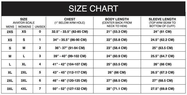 Size Charts - Aviator