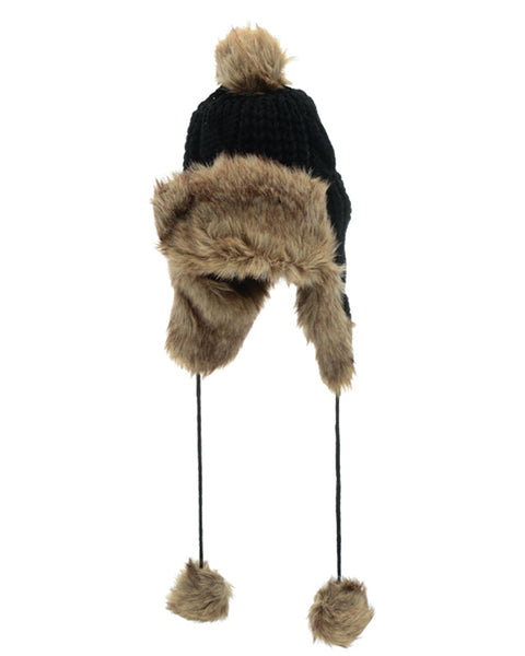 Knit Faux Fur Pom Ear Flap Hat - The Shopping Bag