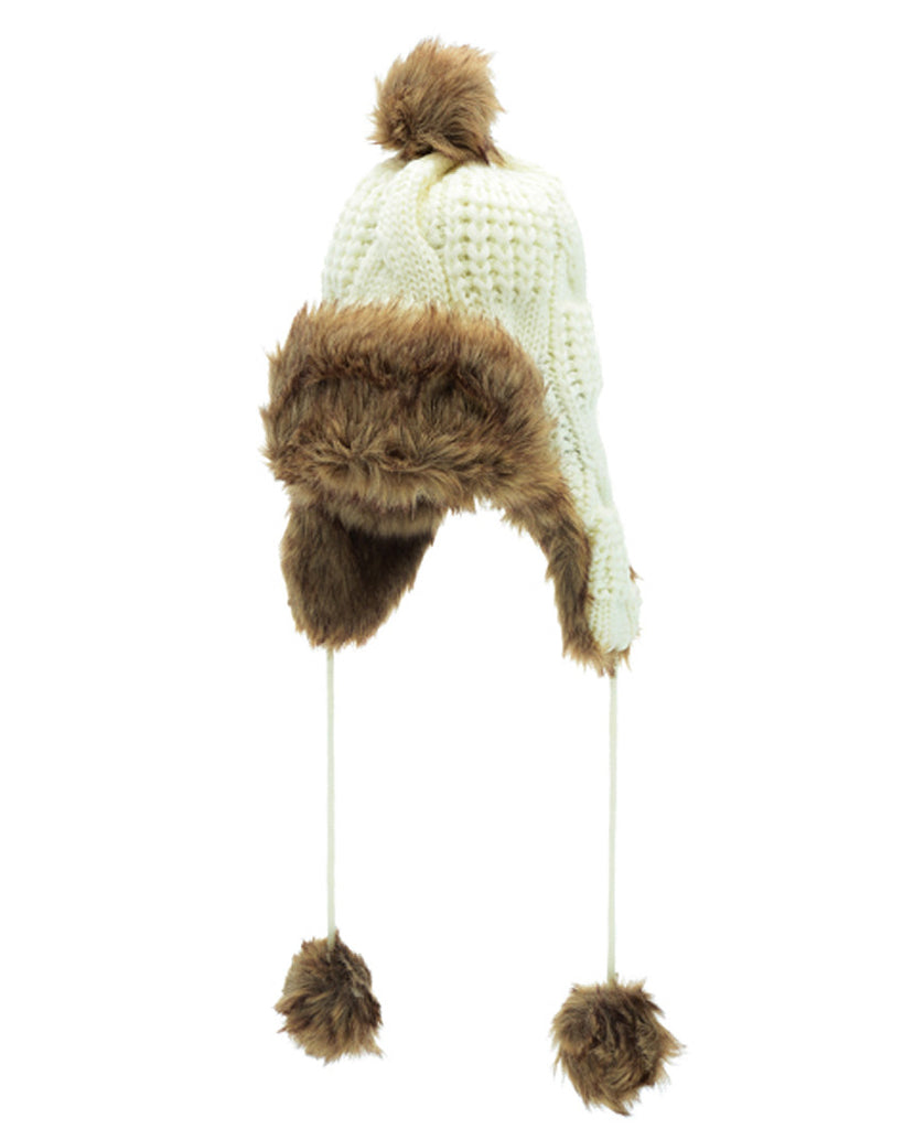 Knit Faux Fur Pom Ear Flap Hat - The Shopping Bag