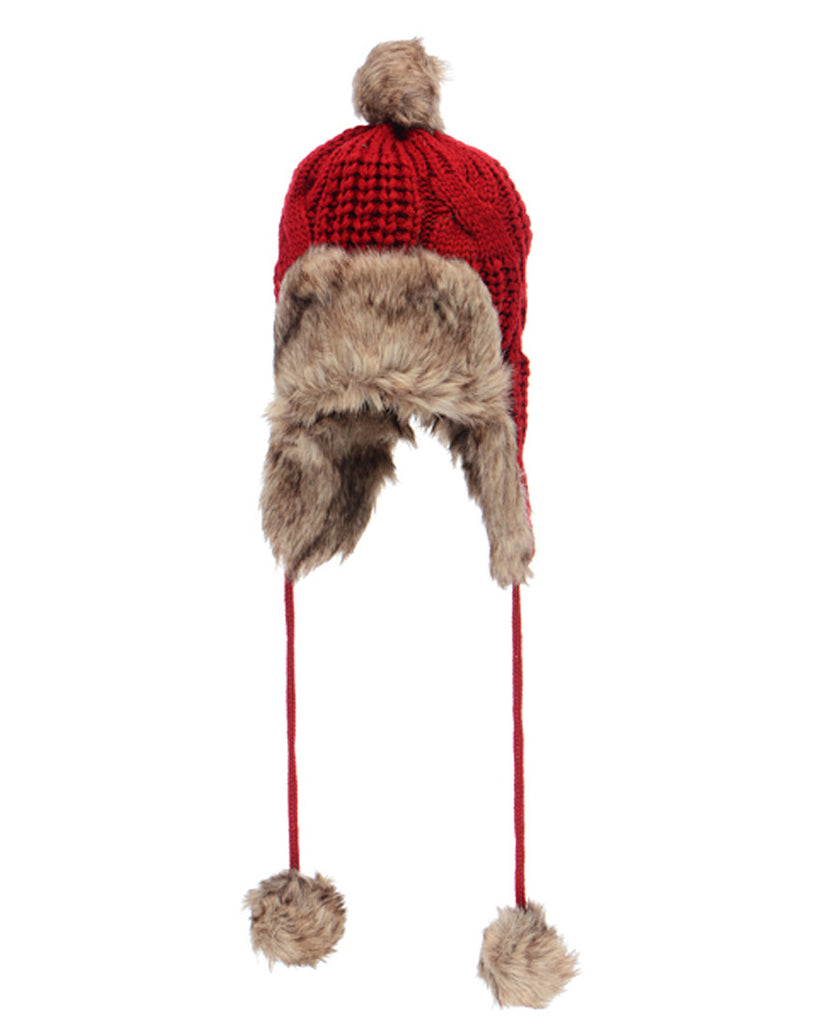 Knit Faux Fur Pom Ear Flap Hat - The Shopping Bag