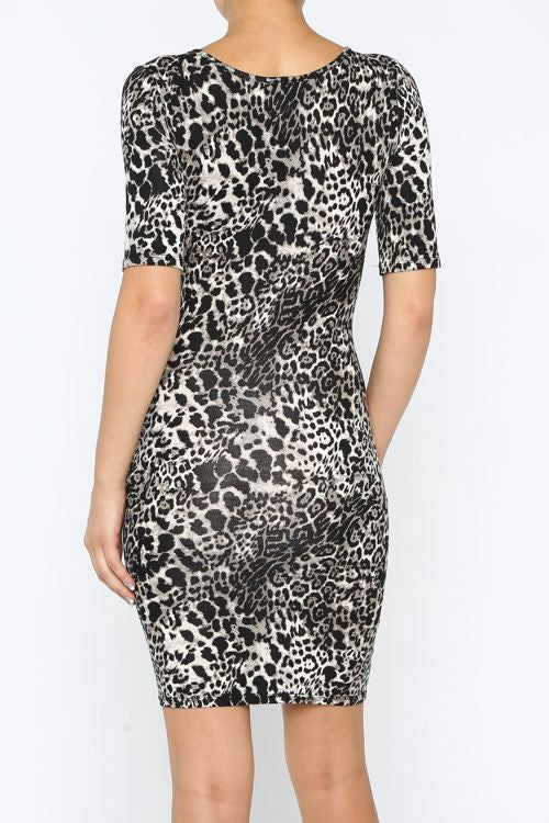 Leopard Bodycon V-Neck Dress - The Shopping Bag