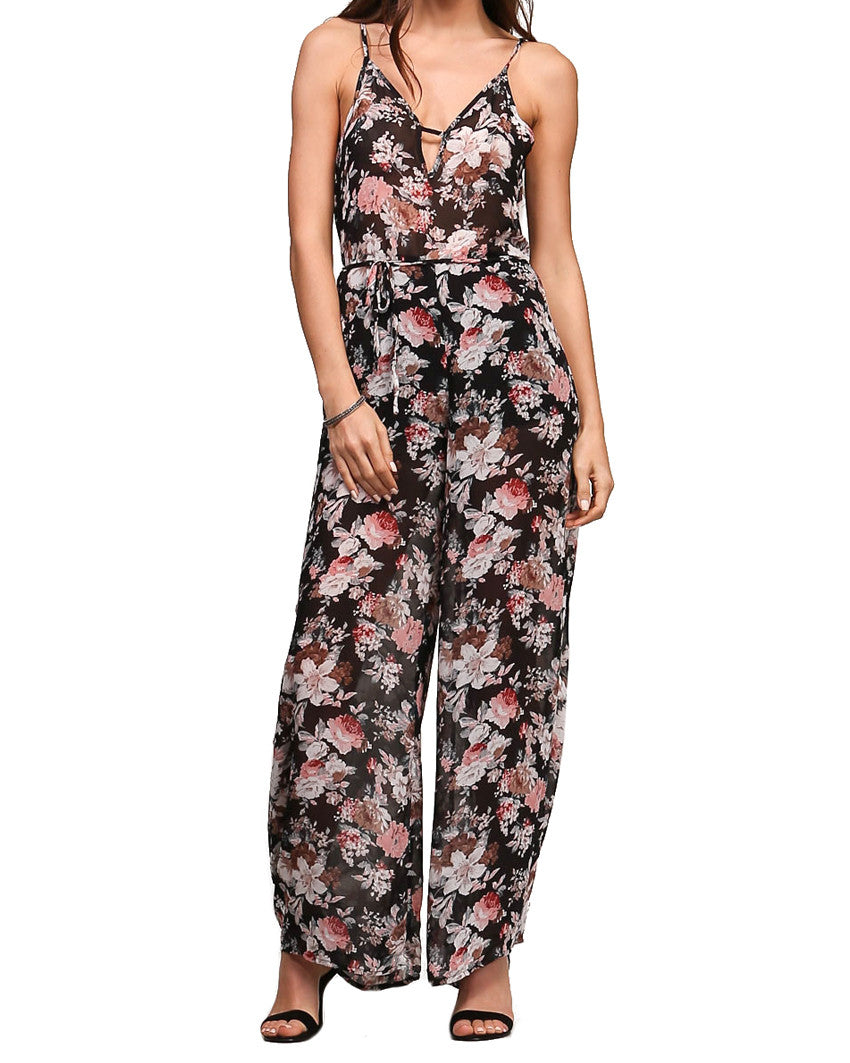 Black Floral Chiffon Jumpsuit - The Shopping Bag