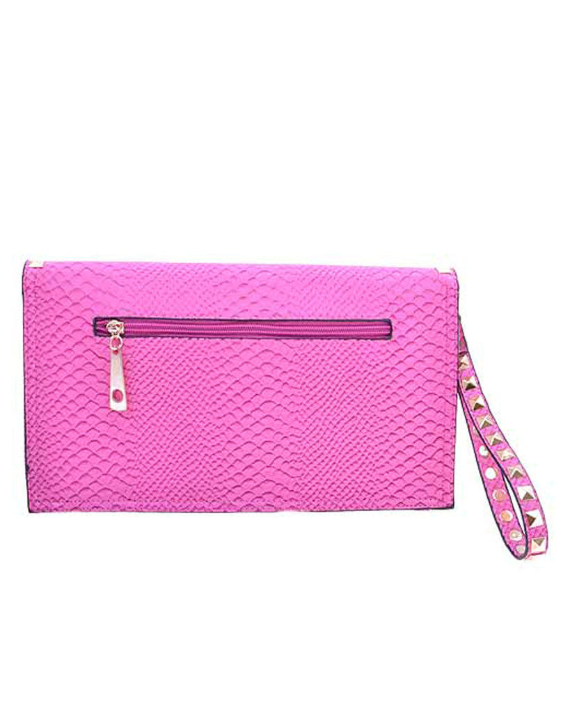 Studded Pink Embossed Clutch - The Shopping Bag