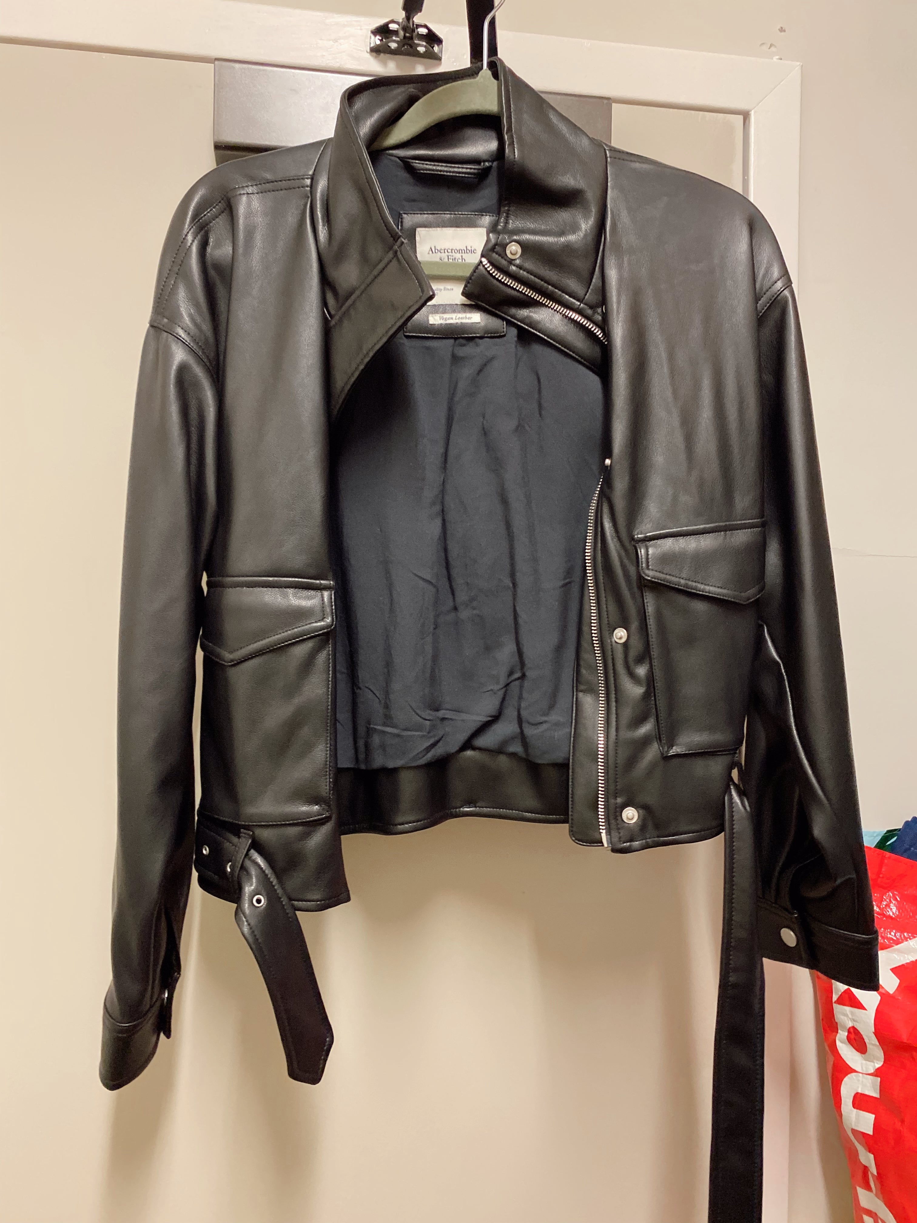 A+F FAUX LEATHER JACKET, MEDIUM