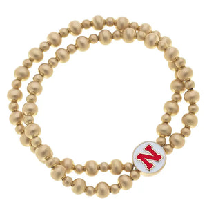 Nebraska Cornhuskers 2-Row Ball Bead Stretch Bracelet - She's Smitten