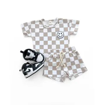 Checkered Shorts Set | Latte