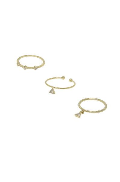 Geometric Dainty Ring Set of 3 in Gold with