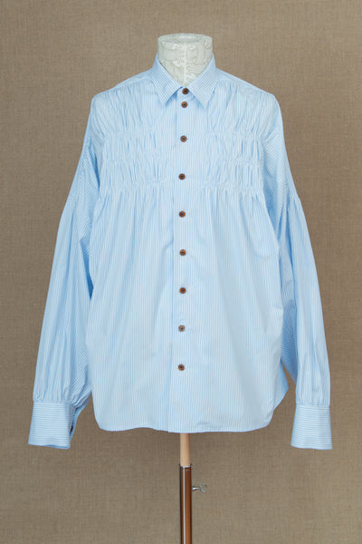 Shirt 87C- Cotton100%- Broad Stripe Gather Elastic- 3 Layers- Sky Blue-