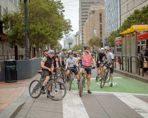 One of our group rides stopped at a traffic light in San Francisco.