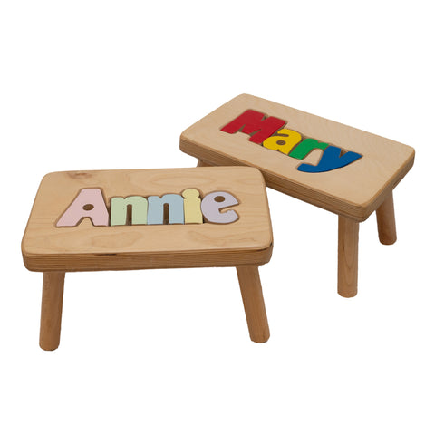 Single Name Puzzle Stool With Motif Natural – monogramsonwebster