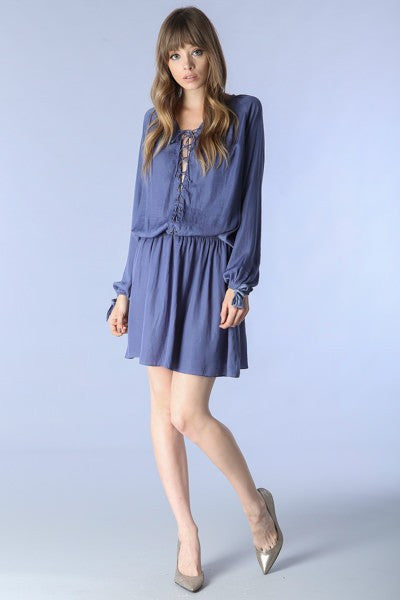 Luce Lace Up Long Sleeve Dress - Indigo – Daily Chic