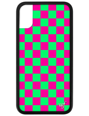 Checkers iPhone X/Xs Case | Neon Pink and Green