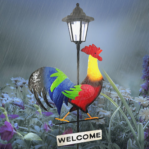 ROOSTER WELCOME SIGN DECORATIVE SOLAR STAKE LIGHT