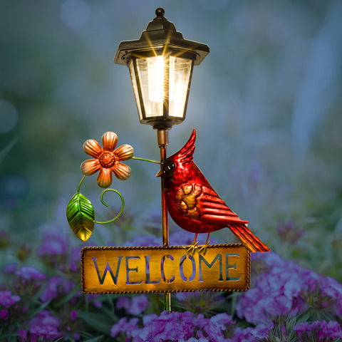 CARDINAL WELCOME SIGN SOLAR GARDEN STAKE