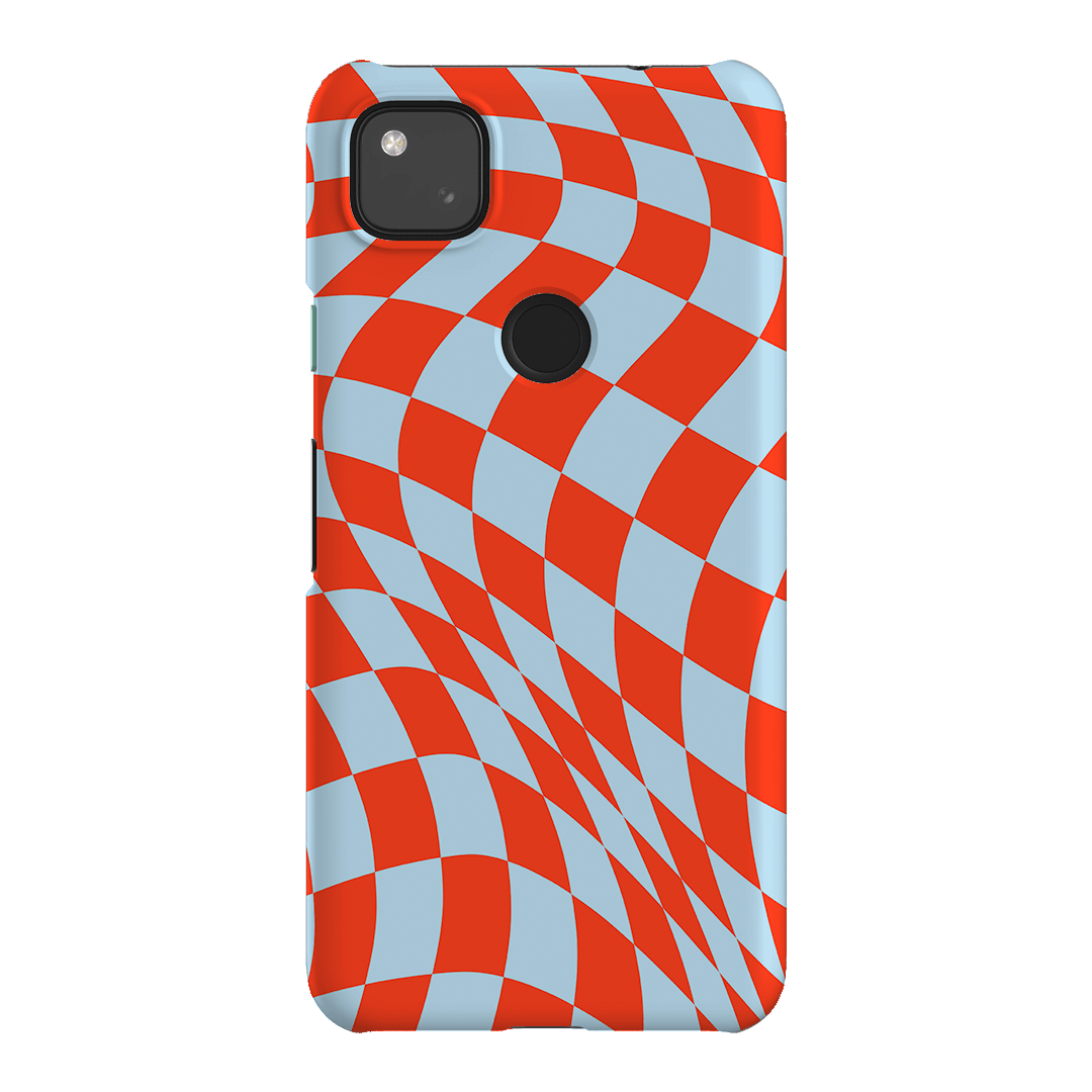 Wavy Check Scarlet on Sky Matte Case Matte Phone Cases Google Pixel 4A 4G / Snap by The Dairy - The Dairy