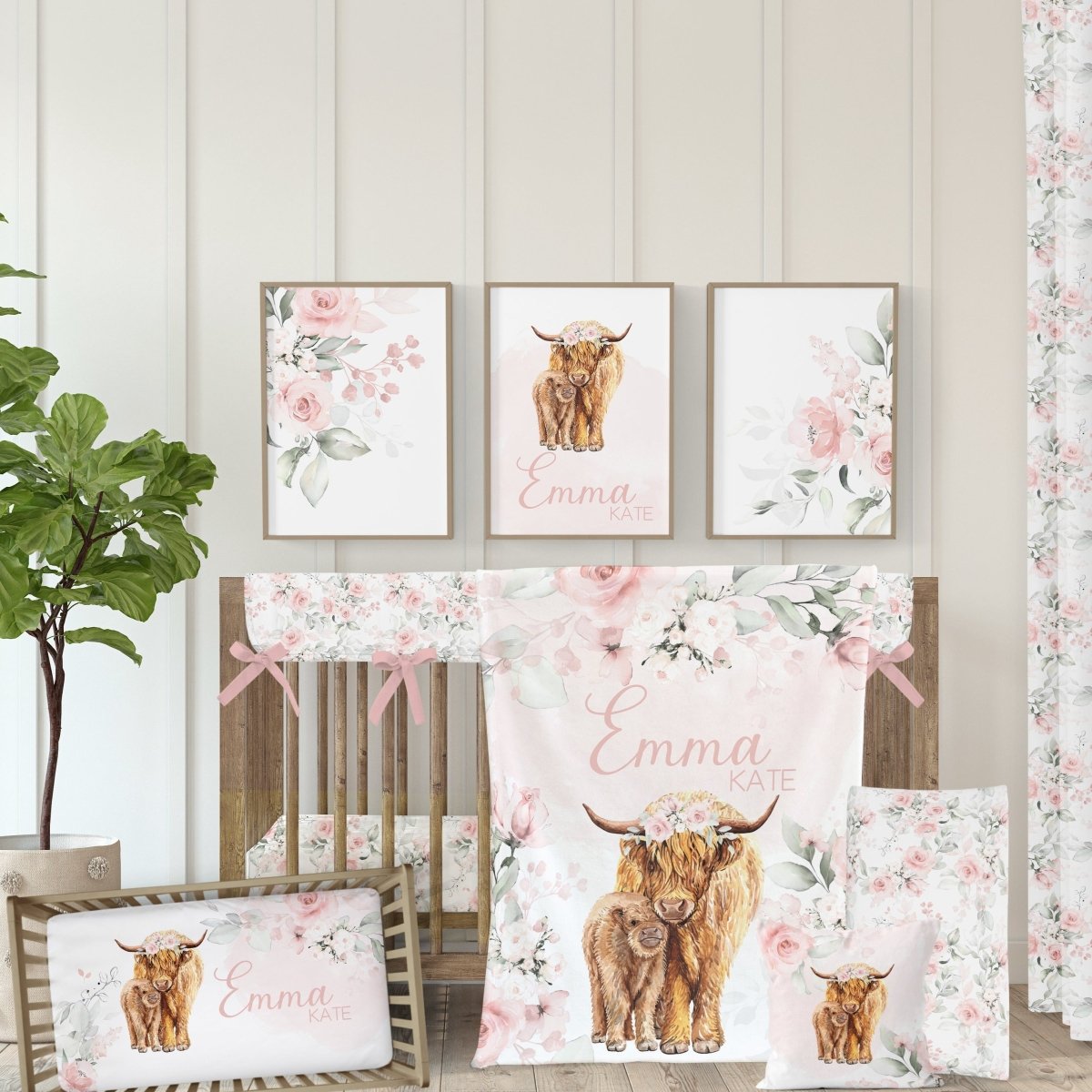 Highland Cow Floral: Create Your Own Crib Bedding Set