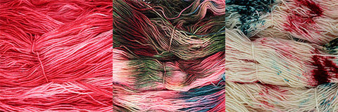 Coordinating hand-dyed colourways of yarn from Zen Yarn Garden