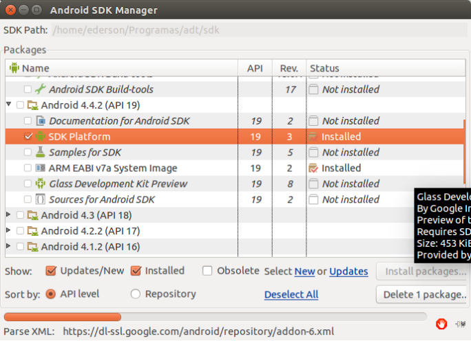 API Android mais recente (marque a SDK Platform)