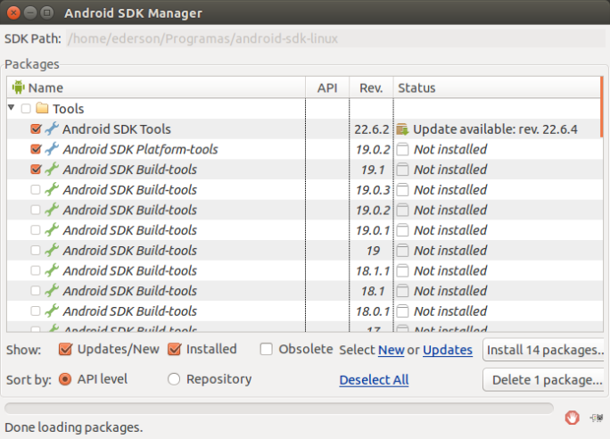 Ferramentas de build do Android SDK: tools e platform-tools