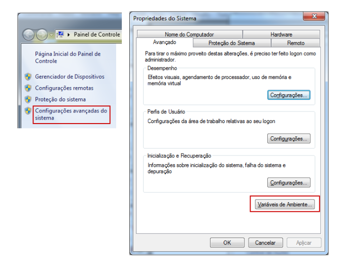 Entrando nas variáveis de ambiente do Windows