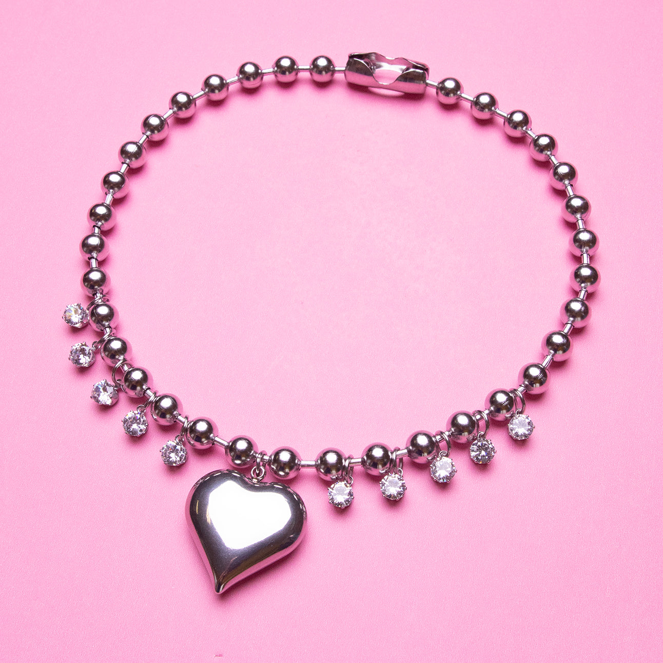 Juicy Heart Sparkle Ball Chain Necklace