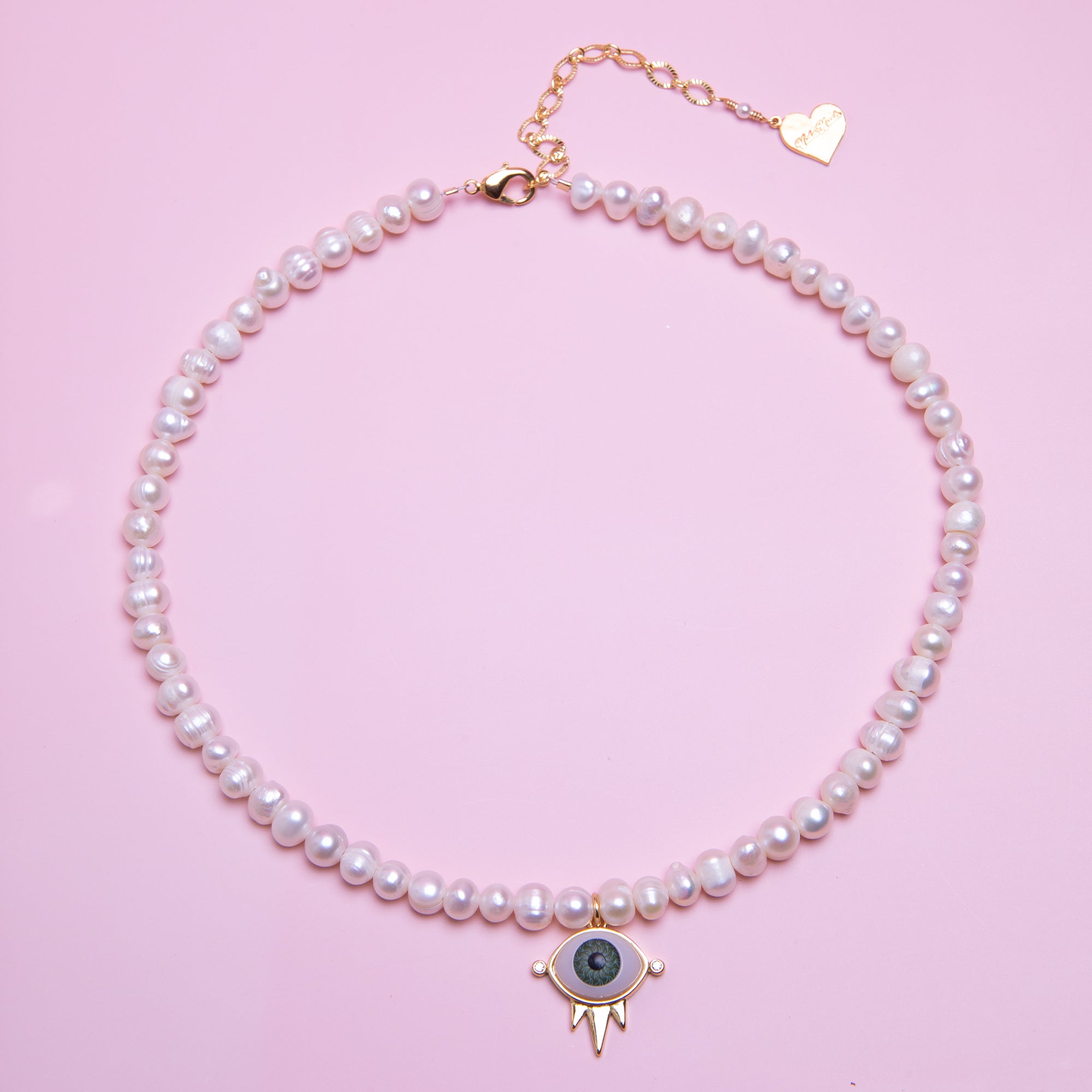 Pearl Evil Eye Charm Necklace