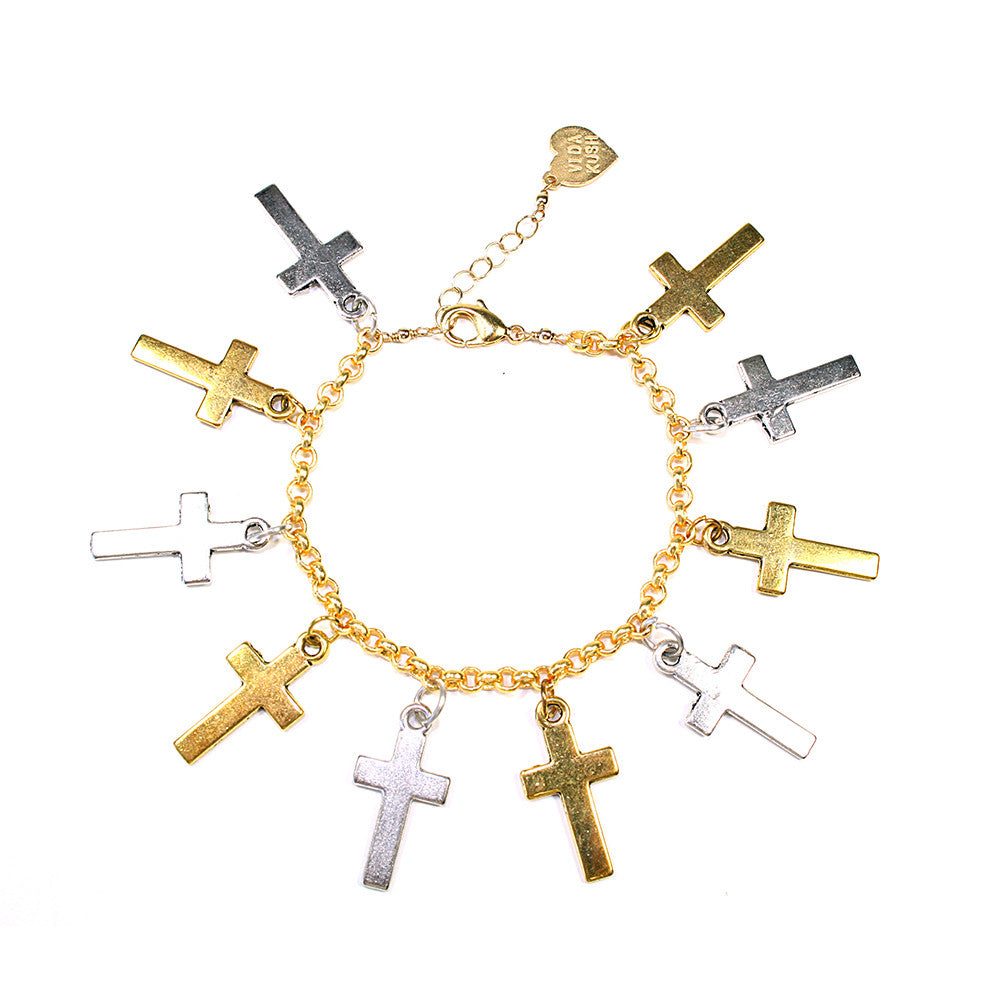 Duotone Cross Charm Bracelet