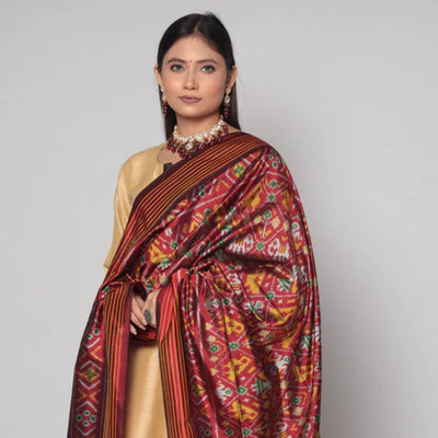 Buy Ikat Handloom Natural Dye Cotton Stole with Tassels by Edem