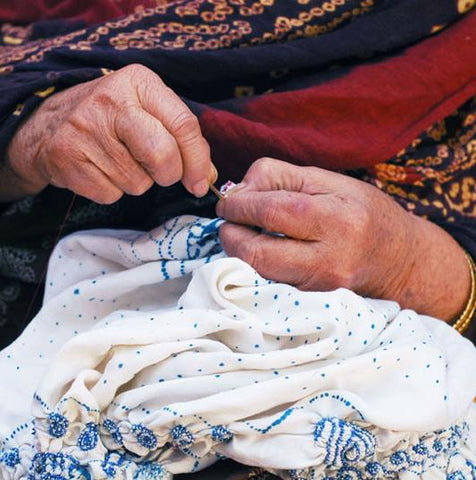 Bandhani tying process