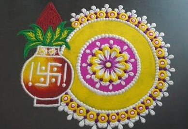 Pongal Kolam  with a Kalash Theme.