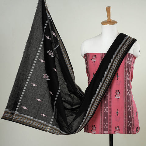 3pc Black maroon handwoven cotton sambalpuri dress material – GoCoop