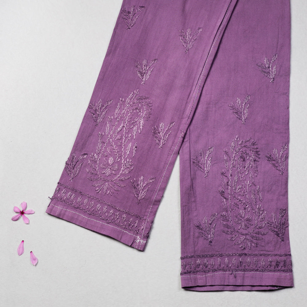 Chikankari Hand Embroidered Cotton Lycra Cropped Pant (Free Size)