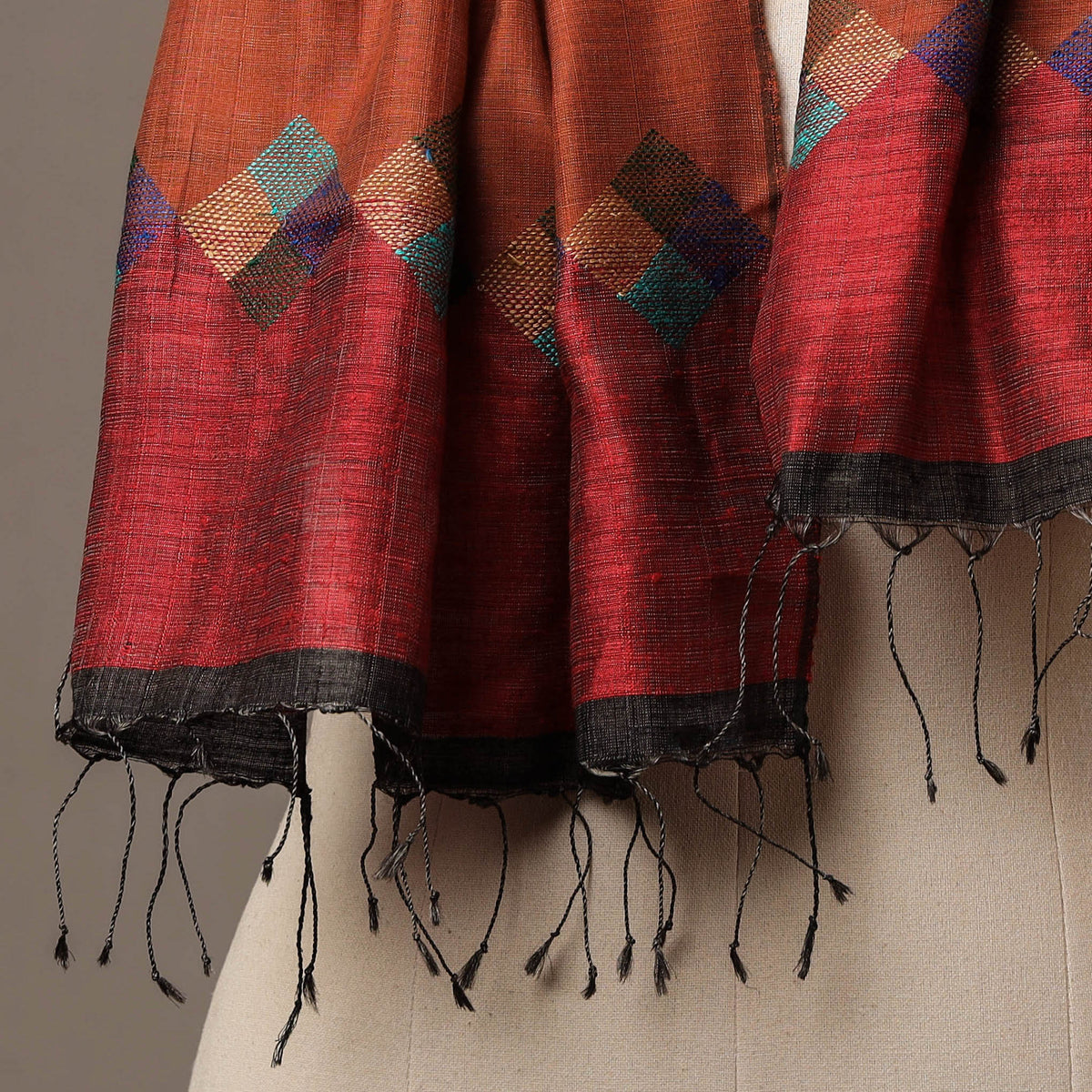 Karomi Jamdani Handwoven Tussar Silk Cotton Stole from Bengal