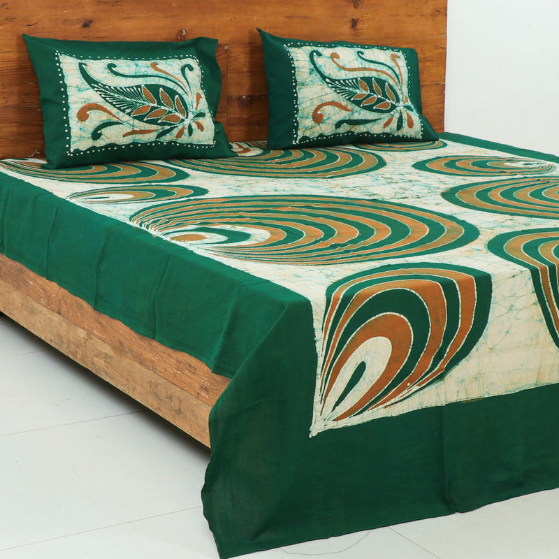 Buy Batik  Print Cotton Double Bed  Cover  with Pillow Covers  