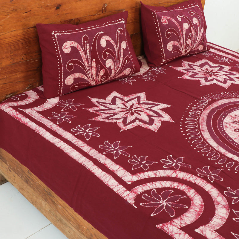 Buy Batik  Print Cotton Double Bed  Cover  with Pillow Covers  