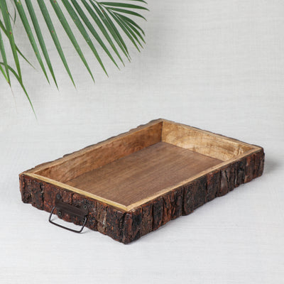 Tray - Handcrafted with Sheesham Wood with Iron Handle