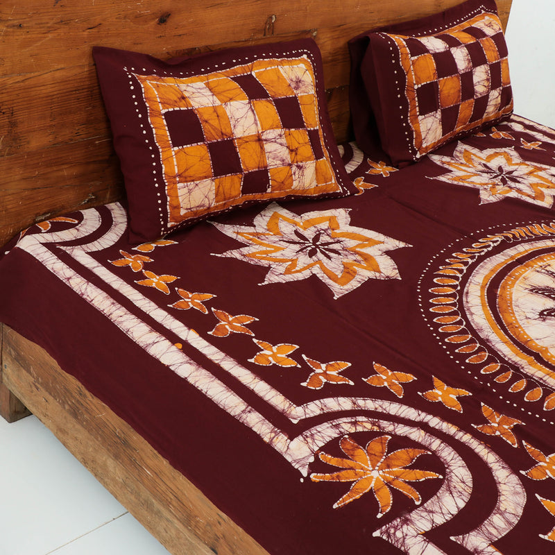 Buy Batik  Print Cotton Double Bed  Cover  with Pillow Covers  