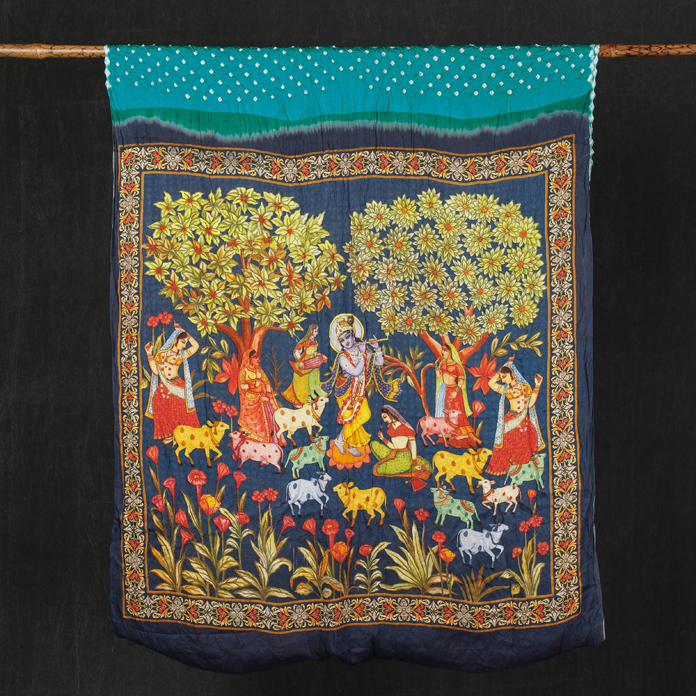 Kutch Dani Bandhani Tie-Dye Modal Silk Pichwai Print Saree