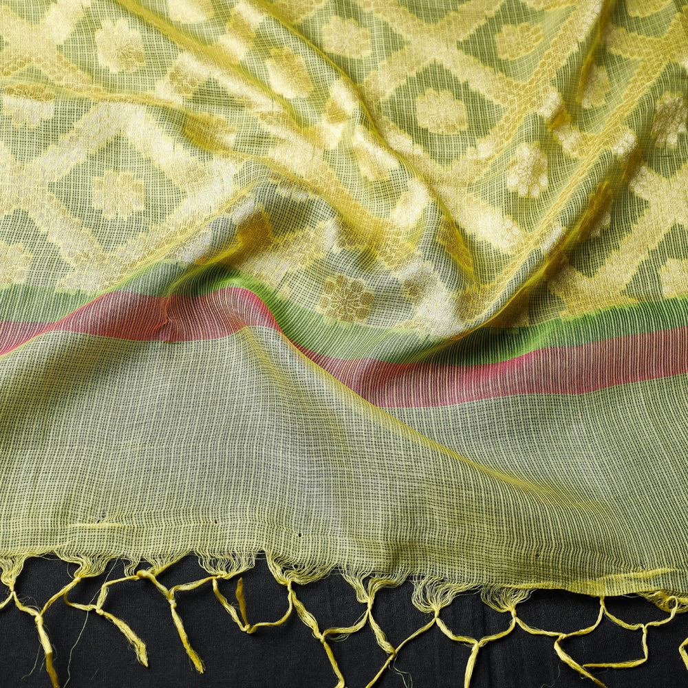 Traditional Chanderi Silk Handloom Zari Work Dupatta with Tassels