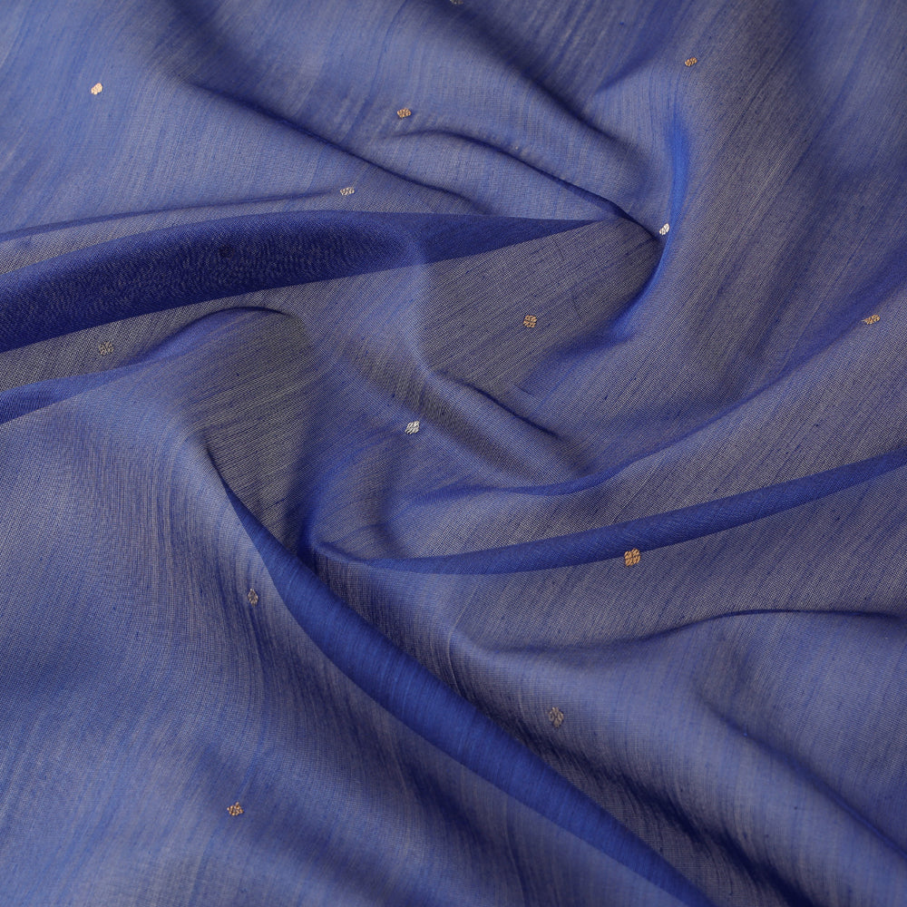 Navy Blue - Traditional Chanderi Silk Pure Handloom Zari Buti Fabric