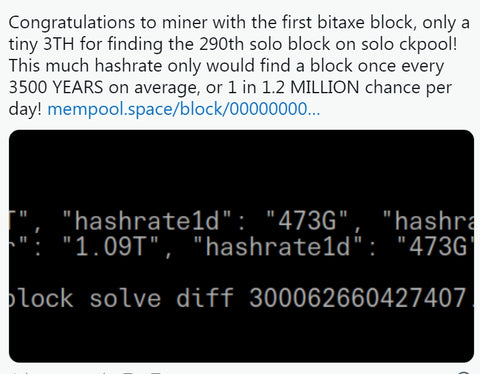 Solo miner hits "independent block" and gets 3.19 BTC block reward