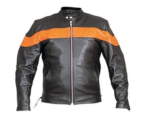 Classic Biker Leather — Men's Black And Orange Leather Touring ...