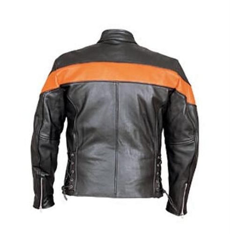 Classic Biker Leather — Men's Black And Orange Leather Touring ...