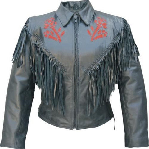 Classic Biker Leather — Women's Black Fringed Leather Motorcycle Jacket ...