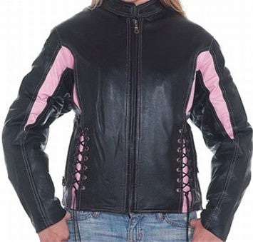Classic Biker Leather — Ladies Black & Pink Leather Racer Jacket Side ...