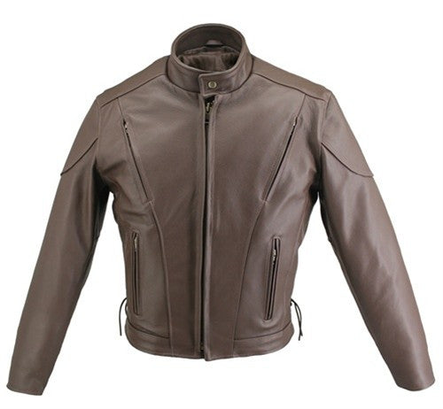 Classic Biker Leather — Mens Made In Usa Classic Brown Naked Leather Vented Motorcycle Jacket 