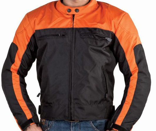 Classic Biker Leather — Mens Orange and Black Nylon Armored Motorcycle ...