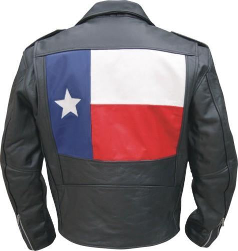 Classic Biker Leather — Mens Black Texas Flag Buffalo Leather Motorcycle Jacket 5810