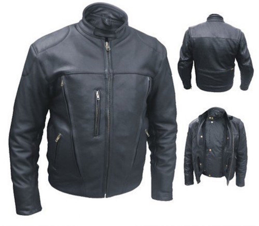 Classic Biker Leather — Mens Black Naked Buffalo Leather Motorcycle Jacket Front Back Vents 0152